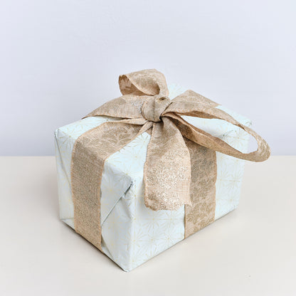 Large Pale Champagne Floral Glittered Wired Ribbon Garland - 270cm