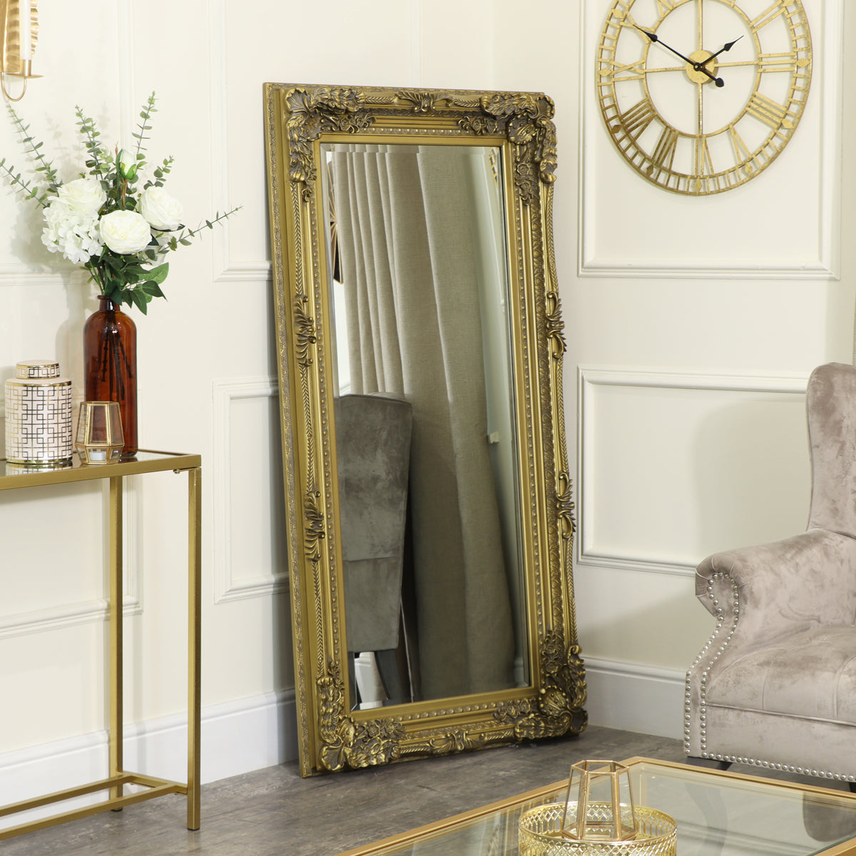 Large Ornate Gold Wall / Leaner Mirror - 78cm x 158cm