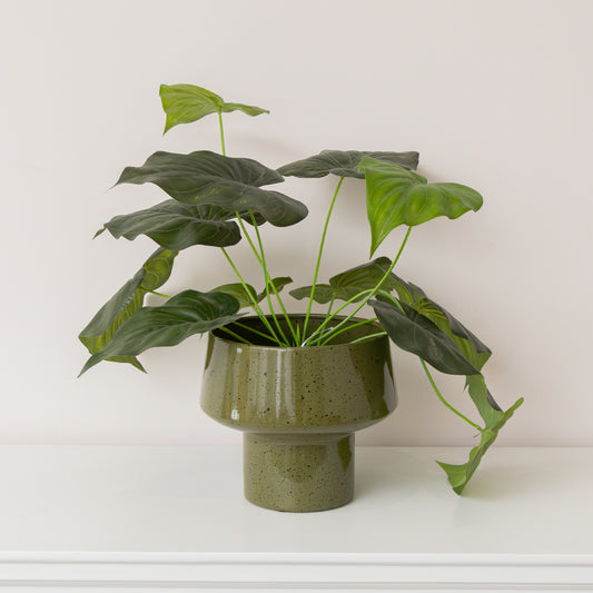  Round Olive Green Speckled Iron Planter Pot - 24cm x 20cm 