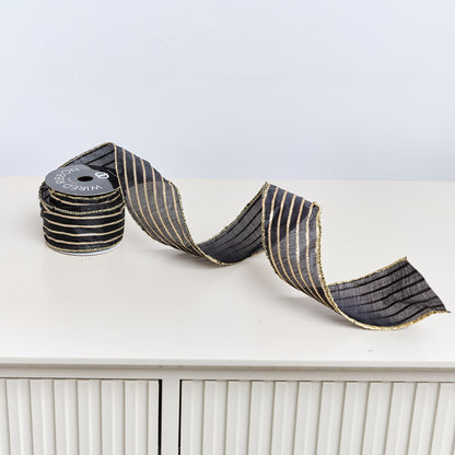 Large Black & Gold Striped Ribbon Christmas Garland - 270cm