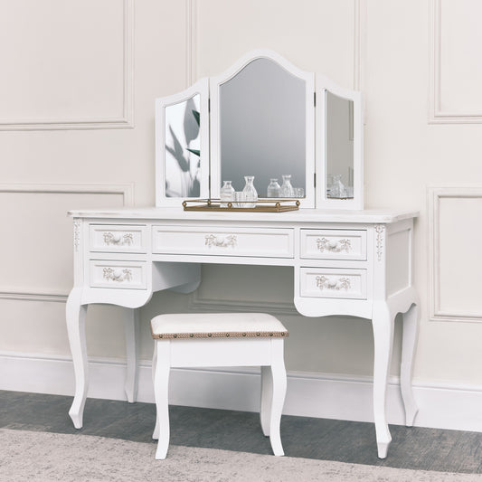  Antique White Closet, Dressing Table Set, Chest of Drawers & Pair of Bedside Tables - Pays Blanc Range 