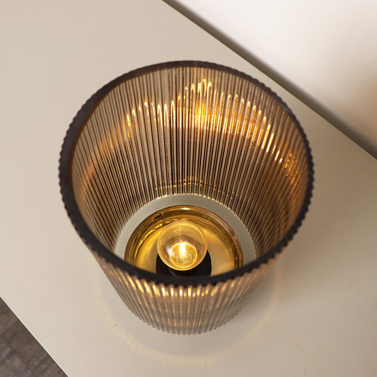  Large Brown Ribbed Glass Ambient Table Lamp 