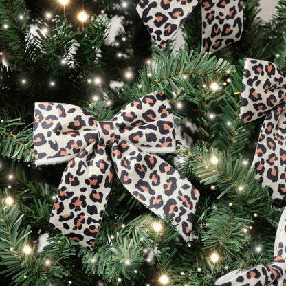 Set of 4 Leopard Print Velvet Bow Decorations - 14cm