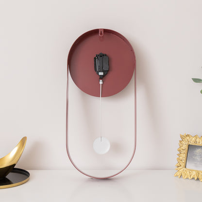 Raspberry Red & Gold Pendulum Metal Analogue Wall Clock - 20cm x 55cm