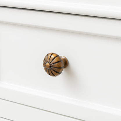 Set of 4 Antique Brass Round Pumpkin Drawer Knobs