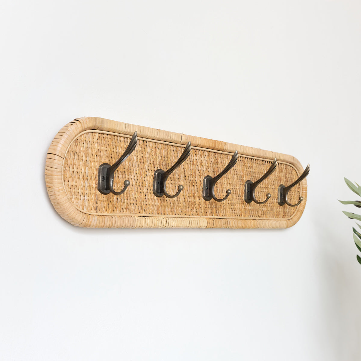 Large Black & Wooden Rattan Wall Hooks