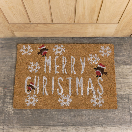  Merry Christmas Robin Detail PVC Backed Coir Doormat 60cm x 40cm 