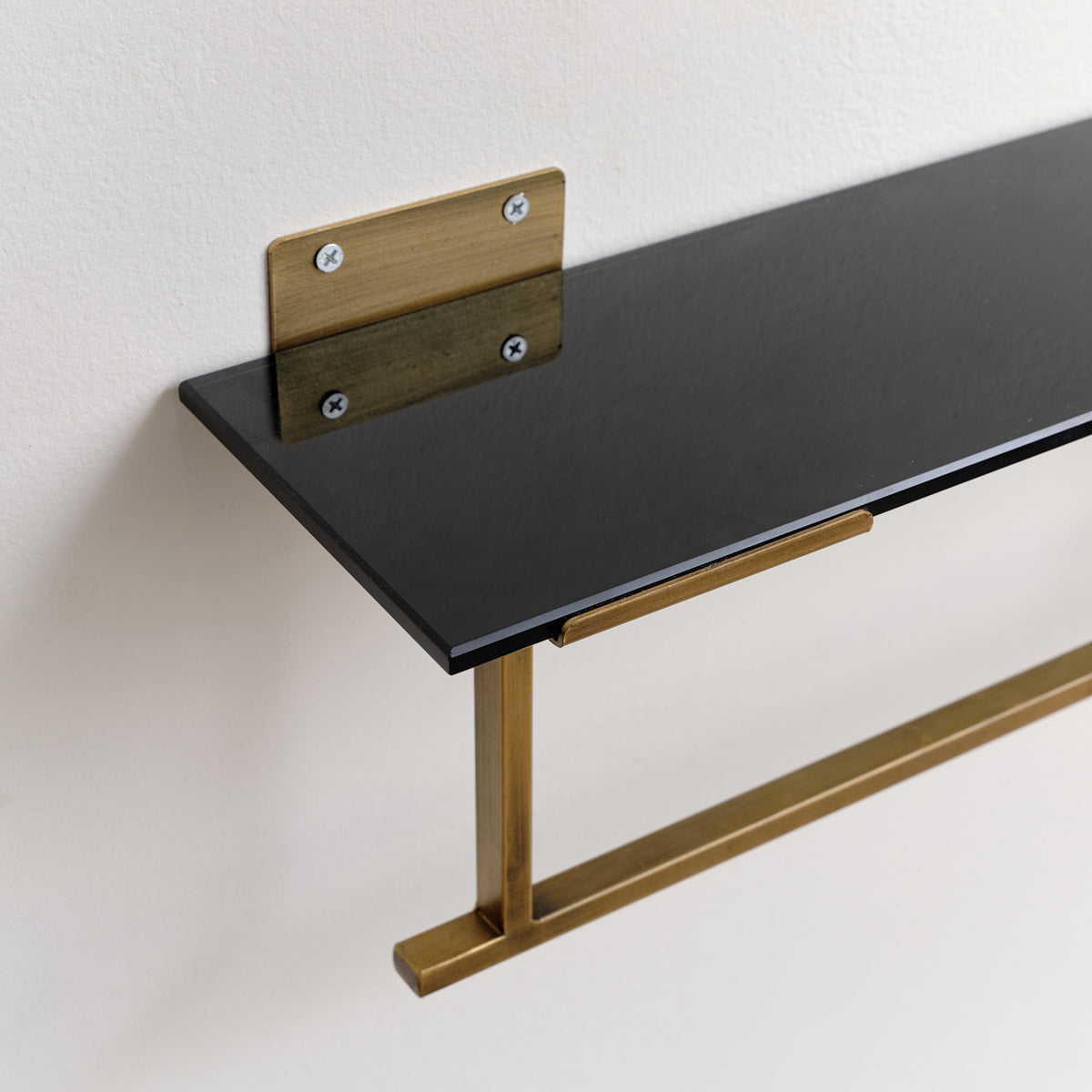 Black & Gold Glass Wall Shelf With Towel Rail