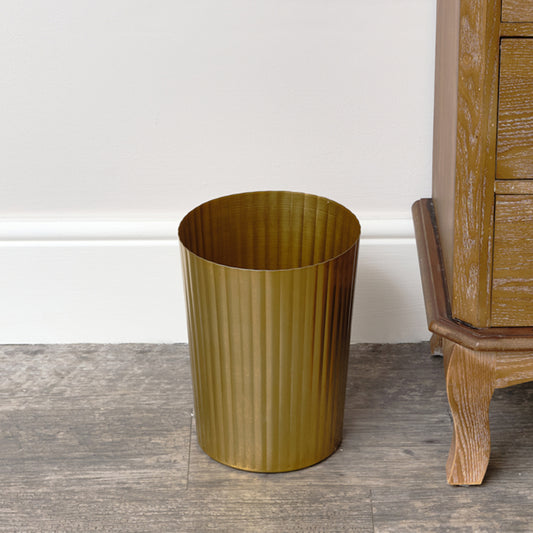  Shiny Gold Reeded Metal Paper Bin 21cm x 27cm 