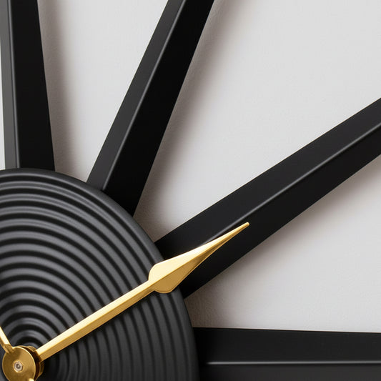  Black Metal Starburst Detail Wall Clock - 60cm x 60cm 