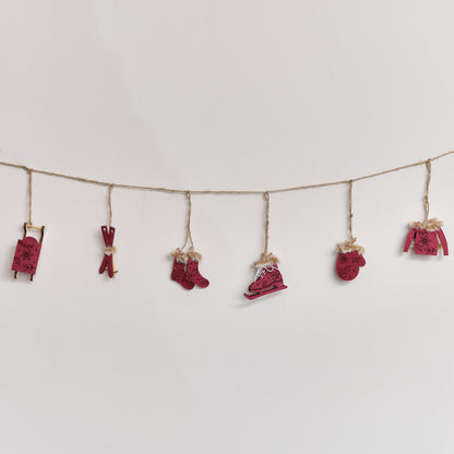 Dark Red & White Winter Garland / Table Scatters - 120cm