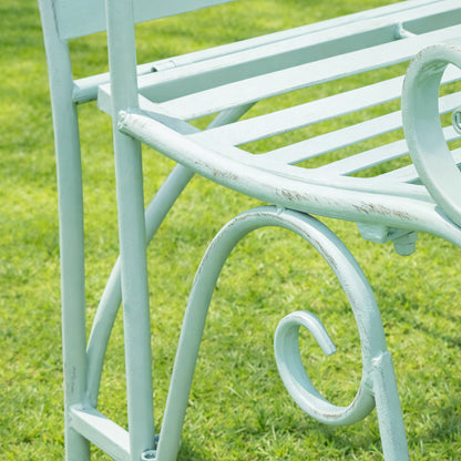 Set of 2 Ornate Metal Sage Green Garden Chairs - 55cm x 92cm