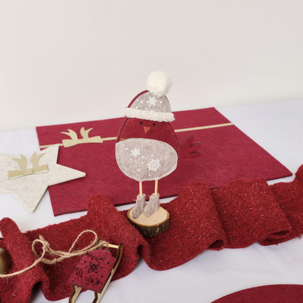 Large Dark Red Wool Table Runner - 140cm