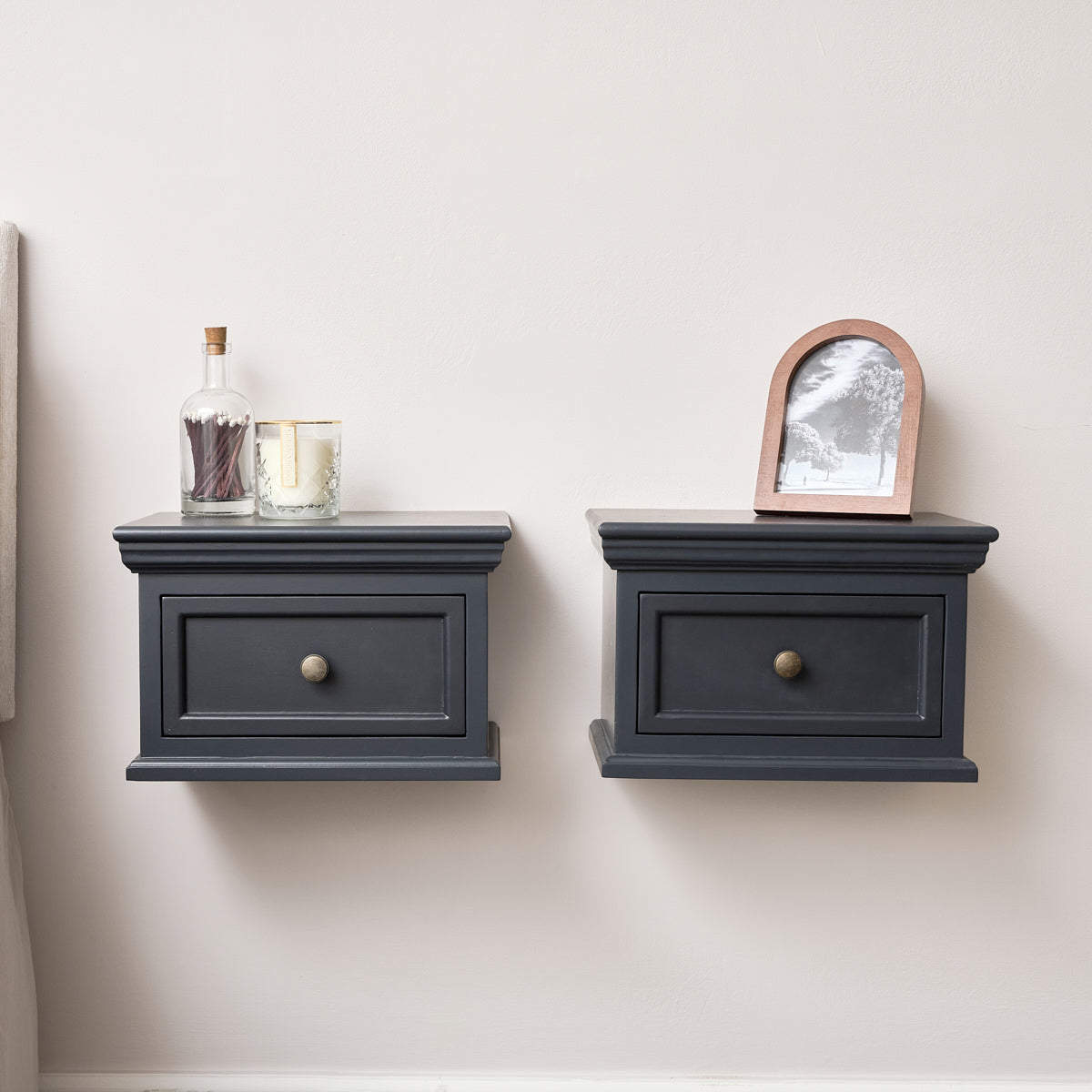 Pair of Navy Black Wall Mounted Bedside Tables - Daventry Navy Black Range