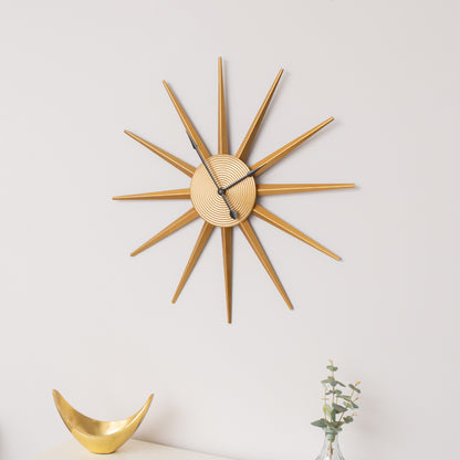 Gold Metal Starburst Detail Wall Clock - 60cm x 60cm