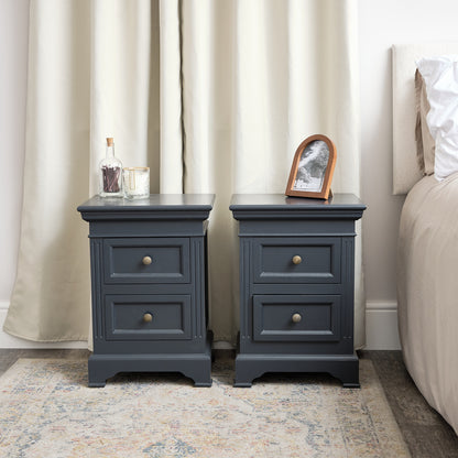 Pair of Black Two Drawer Bedside Tables - Daventry Navy Black Range