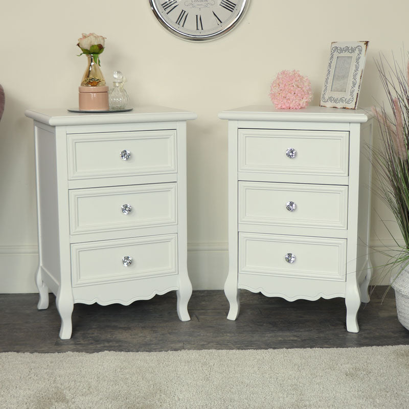 White Dressing Table, Mirror, Stool & Pair Bedside Tables - Victoria Range
