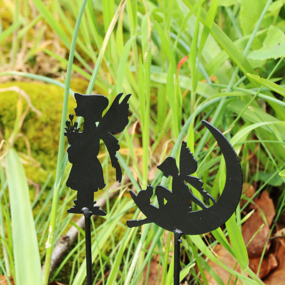 Set of 4 Black Metal Fairy Silhouette Garden Stakes