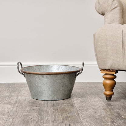 Medium Silver Galvanised Metal Trough Planter Pot - 40cm