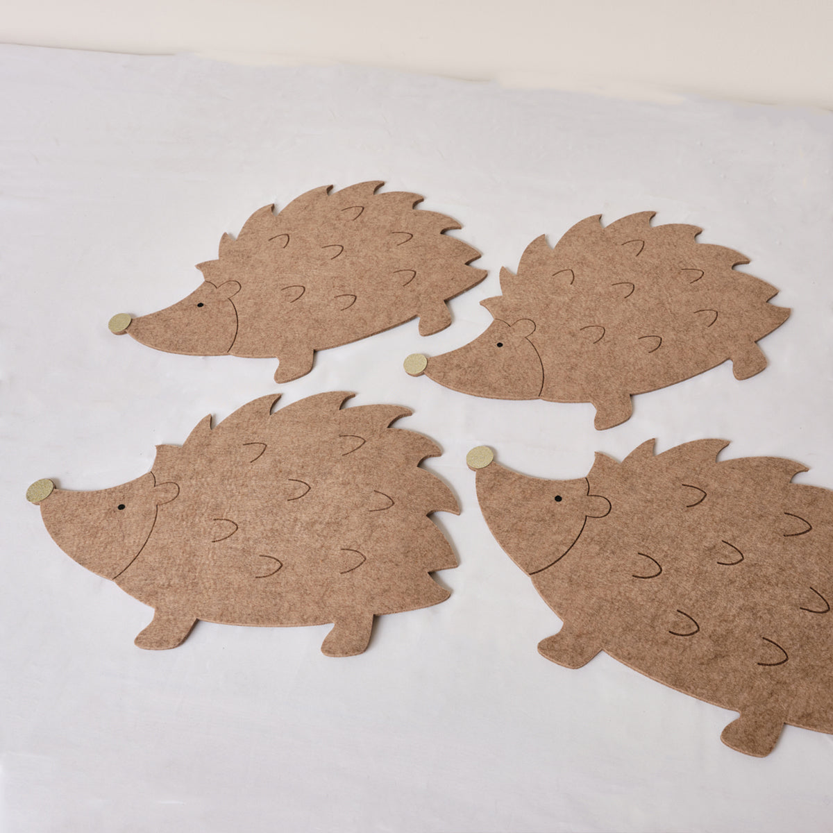 Set of 4 Brown Hedgehog Shaped Felt Placemats