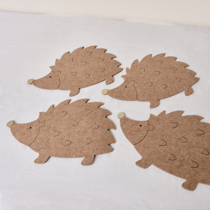 Set of 4 Brown Hedgehog Shaped Felt Placemats