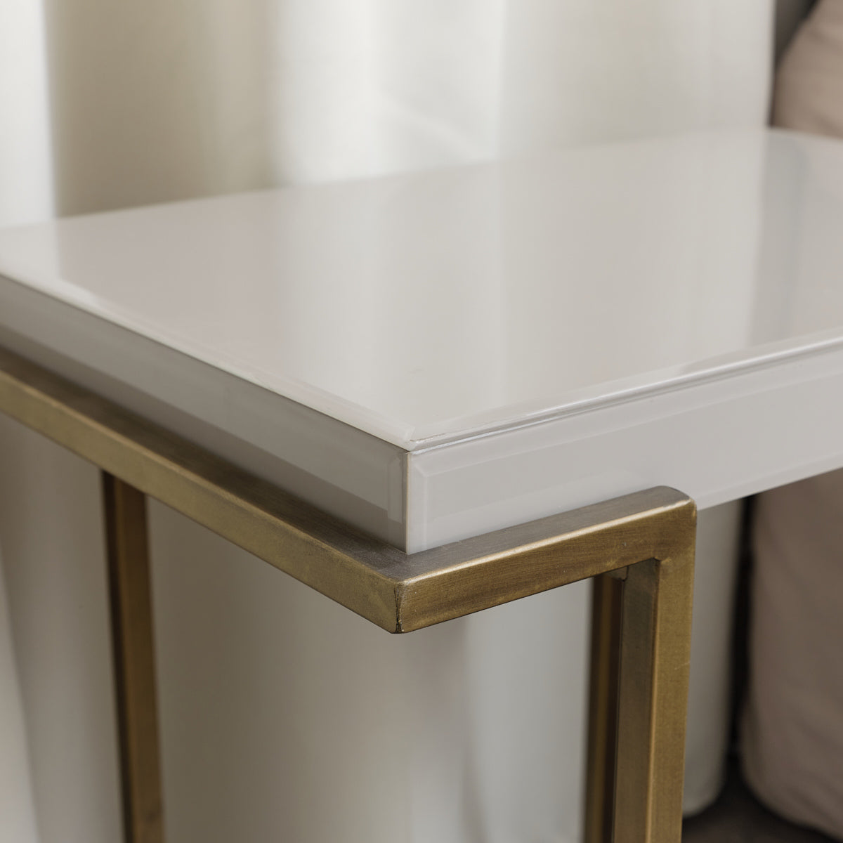 Rectangular Metal Taupe Grey and Gold Framed Side Table