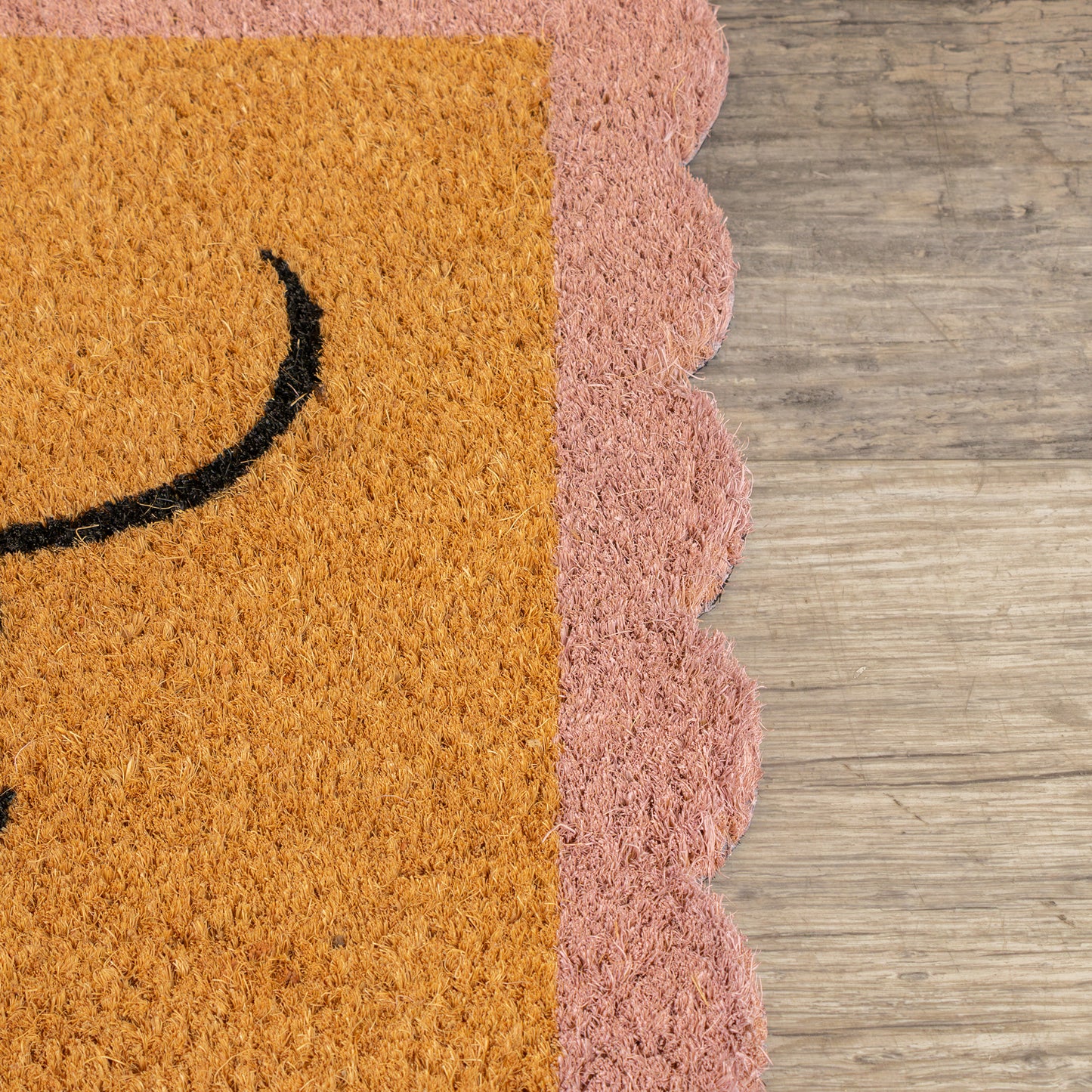 "Hello Beautiful" Pink Scalloped Coir Doormat