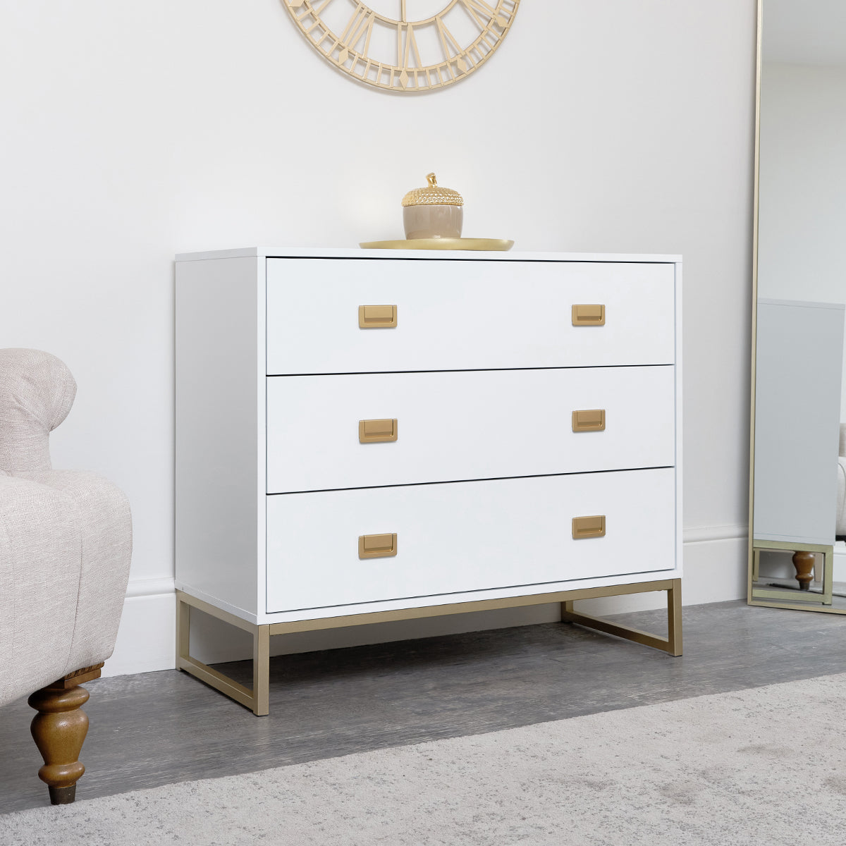 Large 3 Drawer Chest of Drawers and Pair of Bedside Tables - Elle White Range