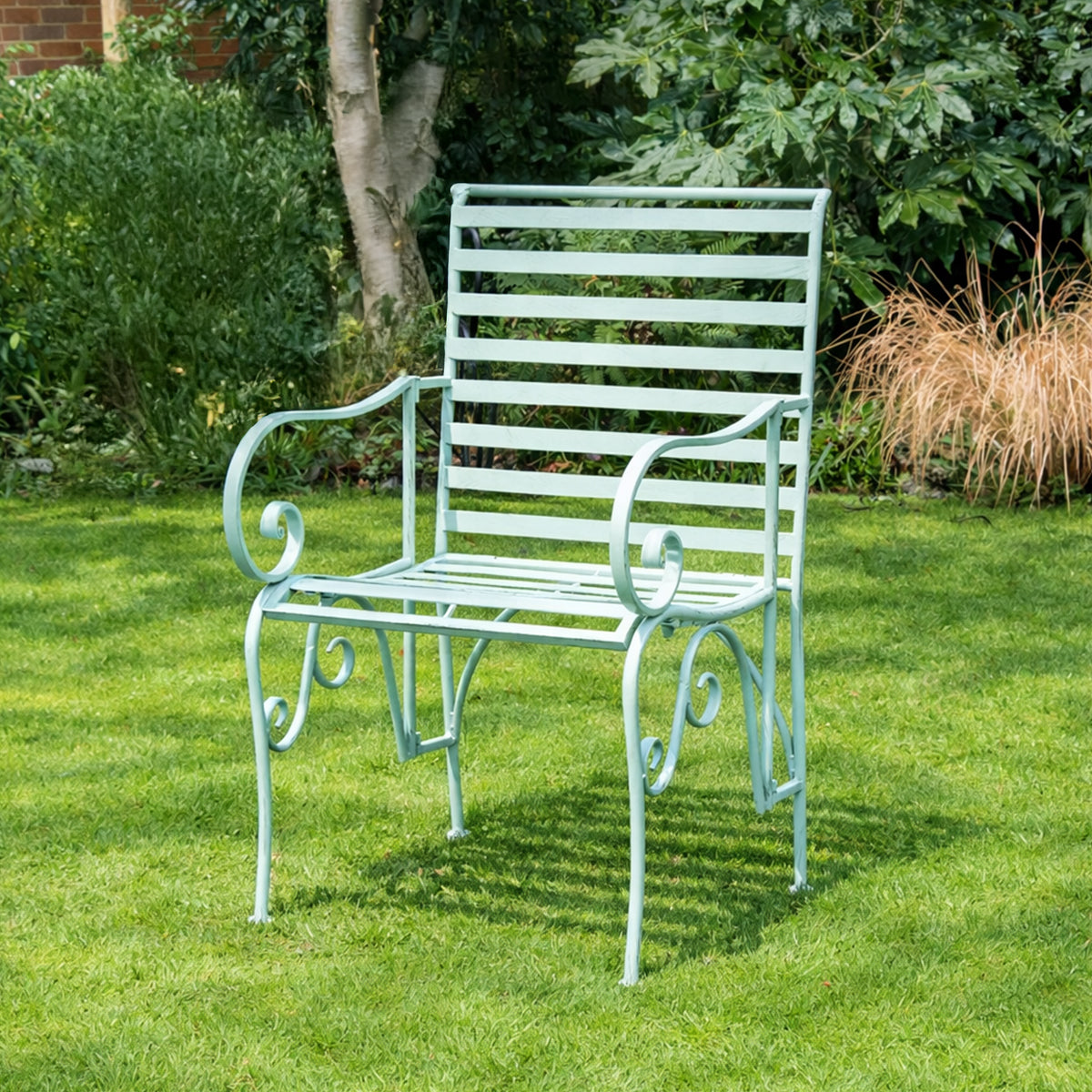Ornate Metal Sage Green Garden Chair - 55cm x 92cm