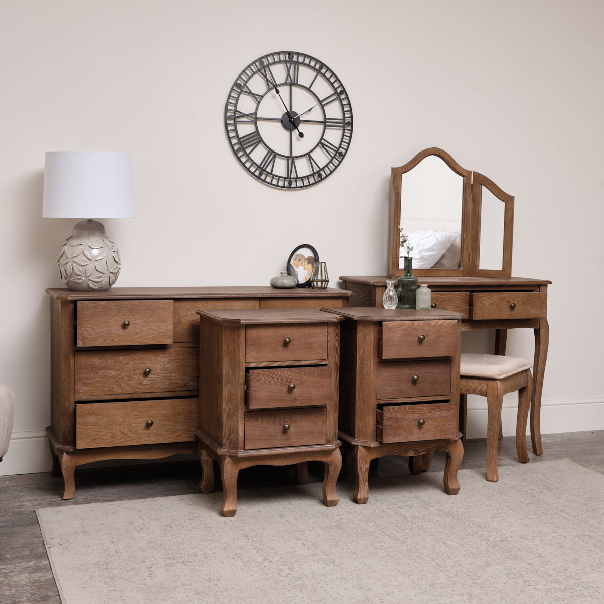 Dressing Table Set, Chest of Drawers & Pair of Bedside Tables - Ashwel Windsor Browne Dressing Table Set, Chest of Drawers & Pair of Bedside Tables - Ashwel Windsor Browne