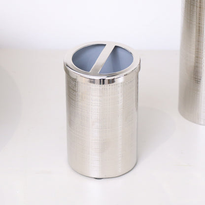 Silver Textured Metal Toothbrush Holder