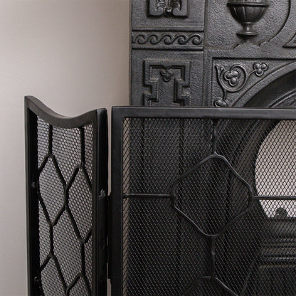 Black Geometric Detailed Metal Fire Screen - 106cm x 62.5cm