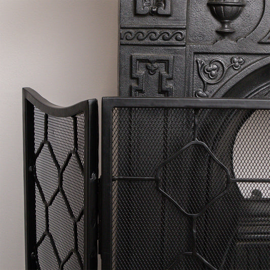  Black Geometric Detailed Metal Fire Screen - 106cm x 62.5cm 