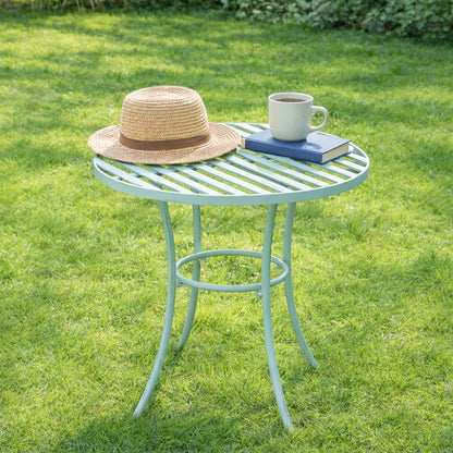 Ornate Metal Sage Green Round Garden Table & Set of 2 Ornate Garden Chairs