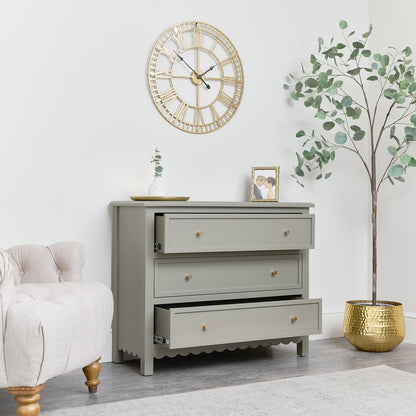 Large Scalloped 3 Drawer Chest of Drawers - Staunton Taupe Range