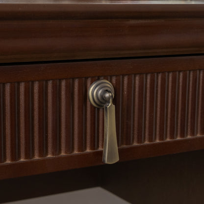 Dark Brown Wooden Reeded Dressing Table, Mirror Set & Pair of Bedside Tables - Georgian Range