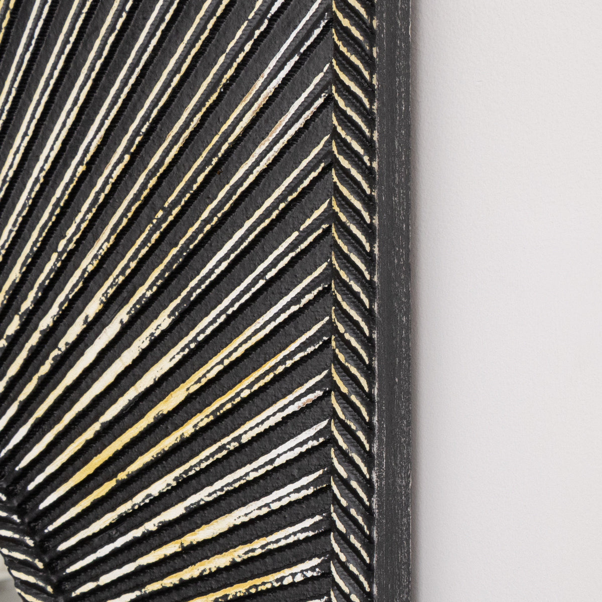 Distressed Black Rectangular Wooden Sunburst Wall Mirror - 60cm x 80cm