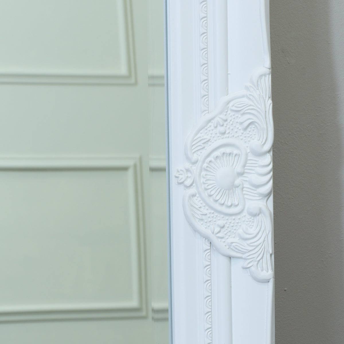 Tall / Long White Ornate Wall / Leaner Mirror - 47cm x 142cm