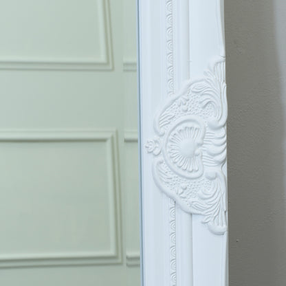 Tall / Long White Ornate Wall / Leaner Mirror - 47cm x 142cm