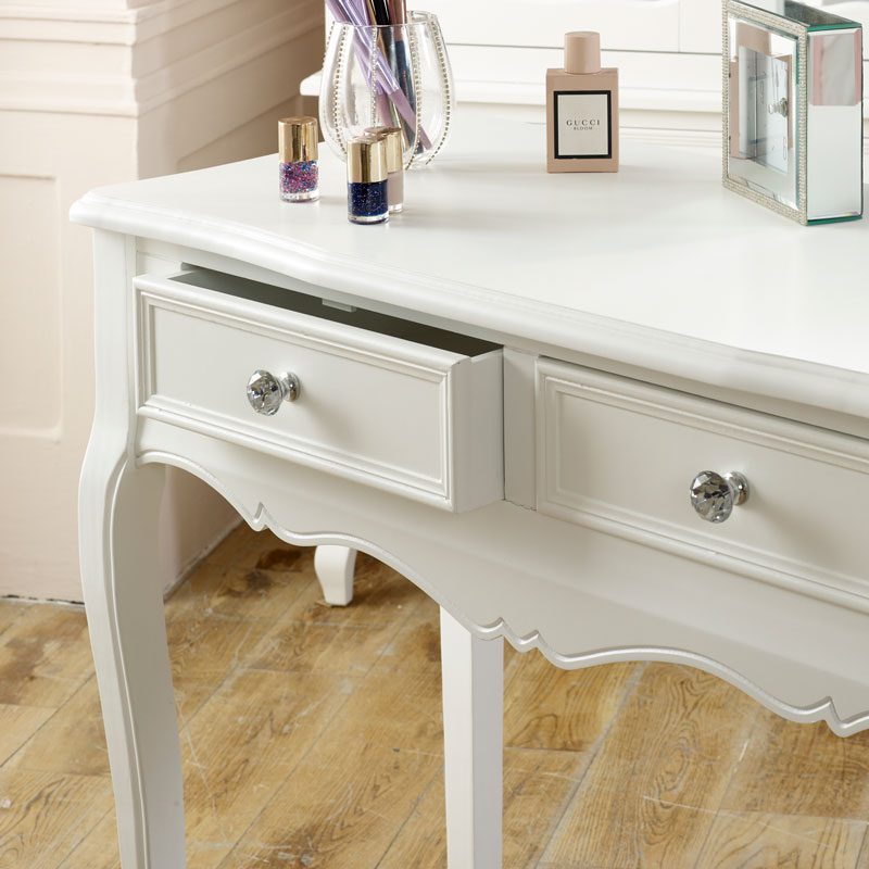 White Dressing Table, Mirror & Stool Set - Victoria Range