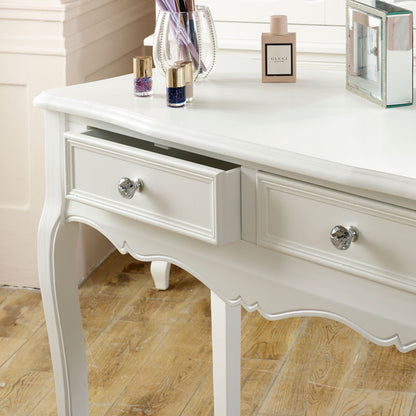 White Dressing Table, Mirror & Stool Set - Victoria Range