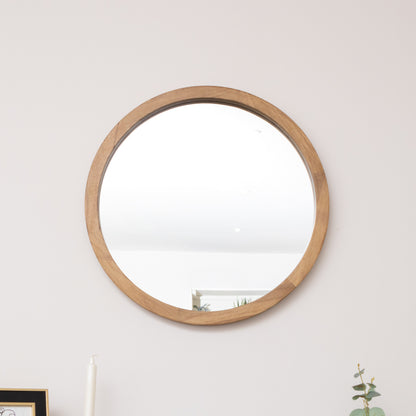 Round Dark Wood Frame Mirror - 55cm