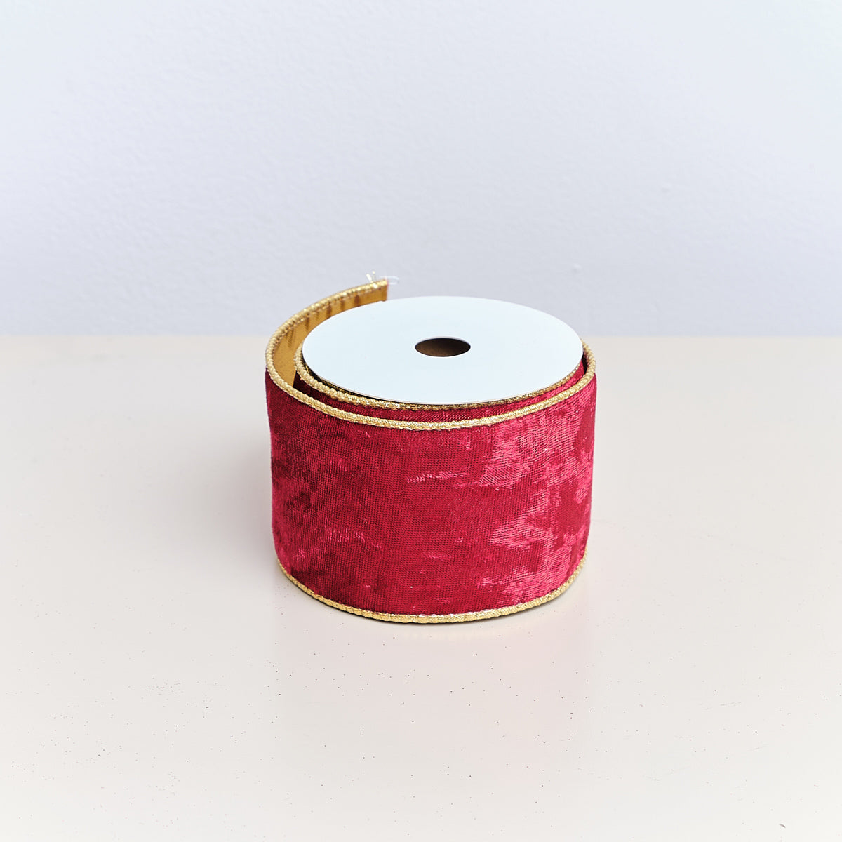 Large Red & Gold Velvet Wired Ribbon - 270cm