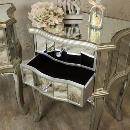 Pair of Mirrored 2 Drawer Bedside Tables - Tiffany Range