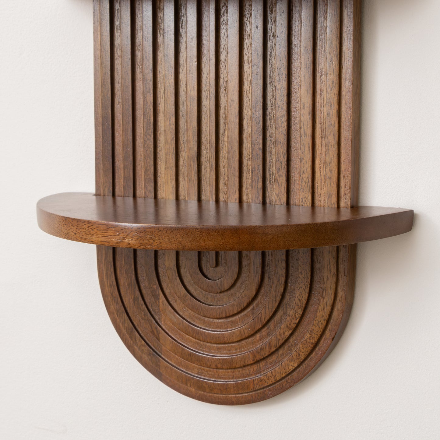 Dark Wood 2 Tier Arched Fluted Wall Shelf - 30cm x 60cm