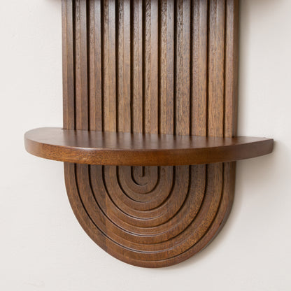 Dark Wood 2 Tier Arched Fluted Wall Shelf - 30cm x 60cm