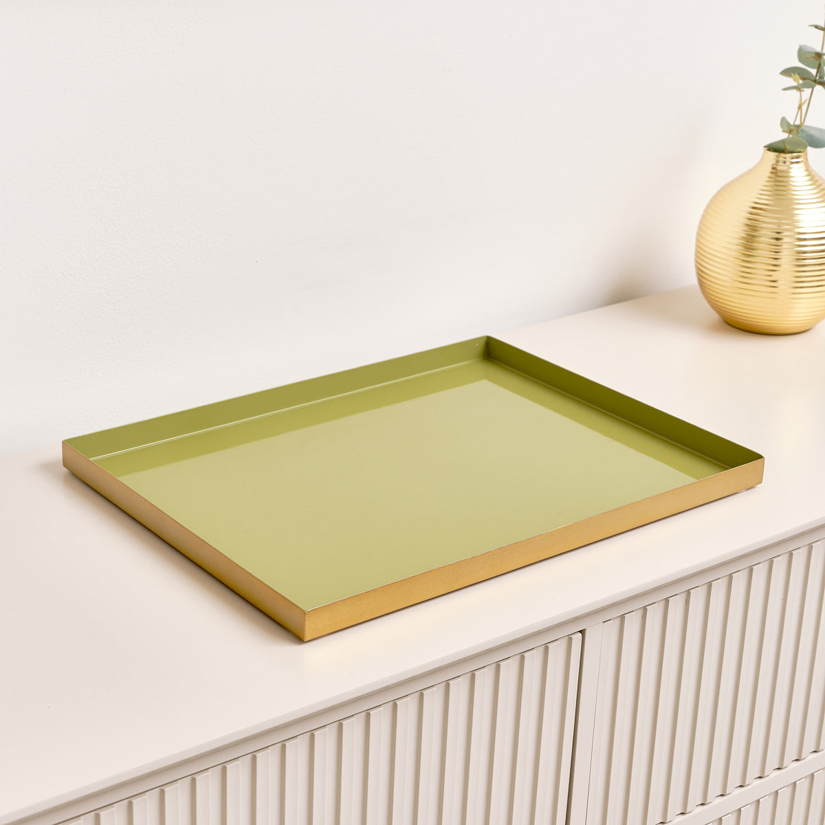 Large Rectangle Olive Green Enamel Metal Tray – Windsor Browne