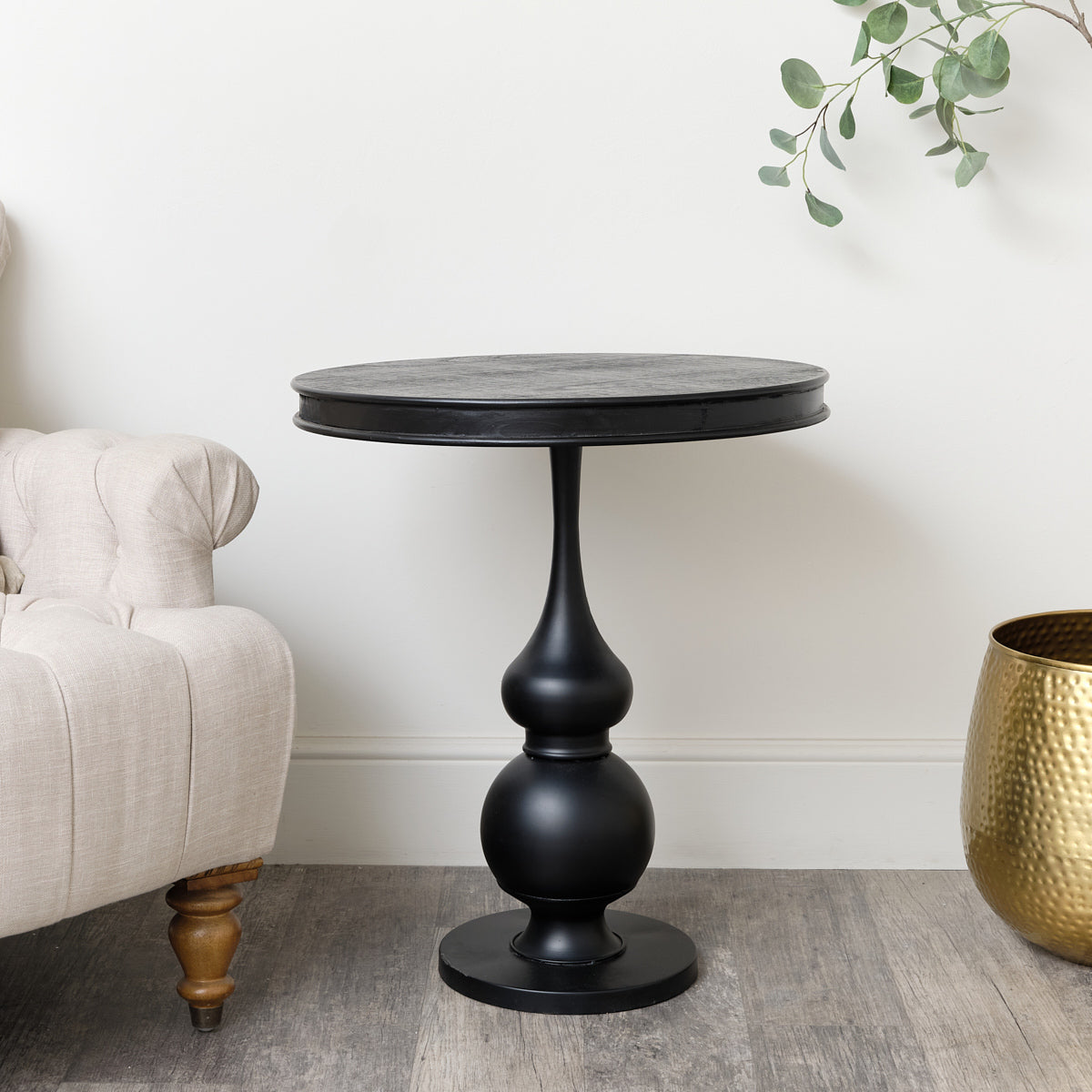 Large Round Black Wooden Side Table