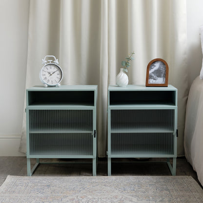 Pair of Pale Blue Reeded Glass Bedside Tables