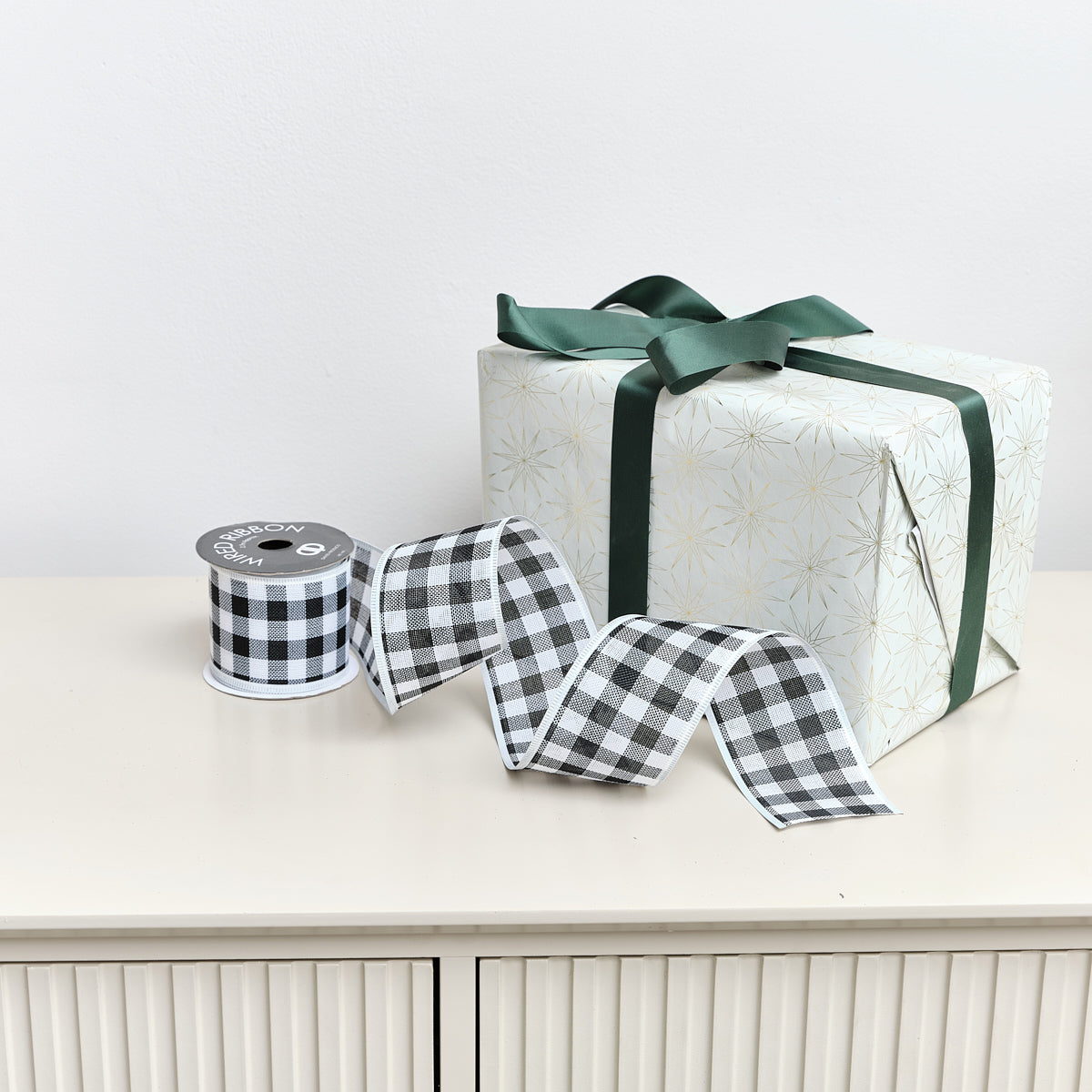 Large Black & White Checked Ribbon Garland - 270cm